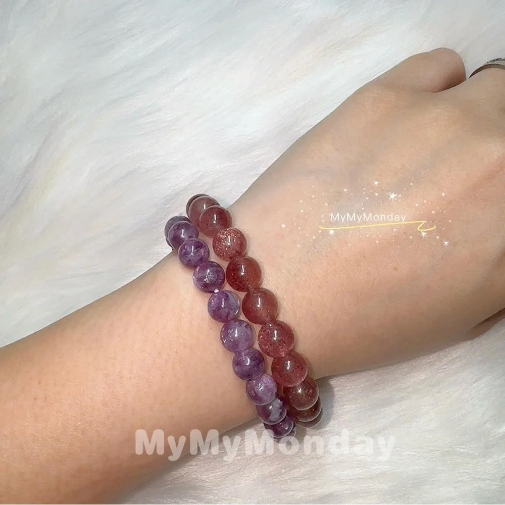 Strawberry Quartz Bracelet 8mm And Lepidolite Bracelet 7mm Bundle